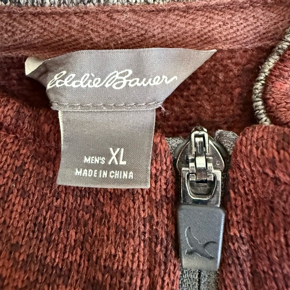 Eddie Bauer Men’s XL Quarter-Zip Pullover Fleece Burgundy Maroon Heather - Picture 2 of 9
